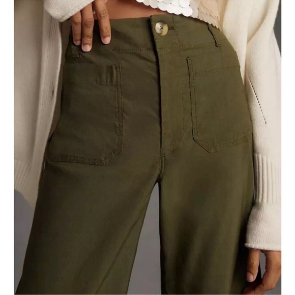 New Anthropologie The Colette Cropped Wide Leg Pants Maeve Linen Green 27 - Picture 3 of 8